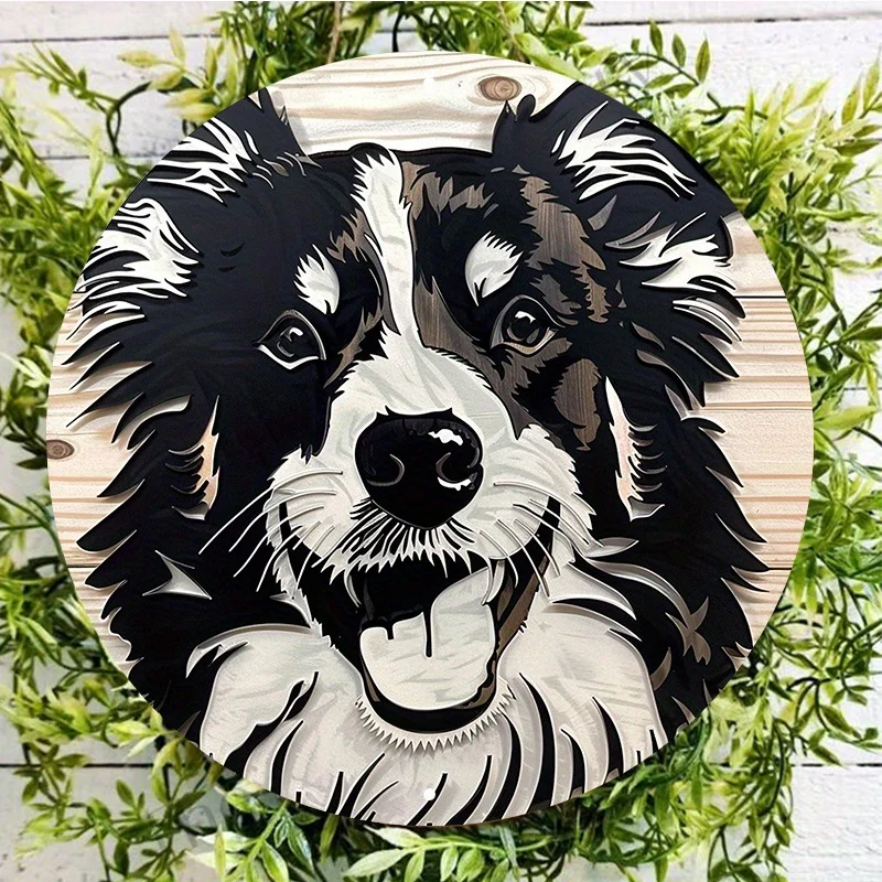 Black and White Border Collie Aluminum Wall Art, UV and Scratch Resistant, Easy-Hang Metal Sign for Indoor and Outdoor Decor