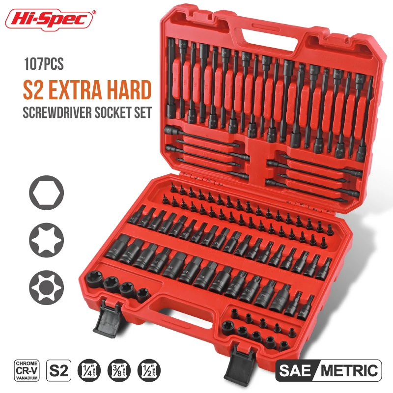 Hi-Spec 107Pcs Hex Impact Socket Hexagonal Socket Set 1/2