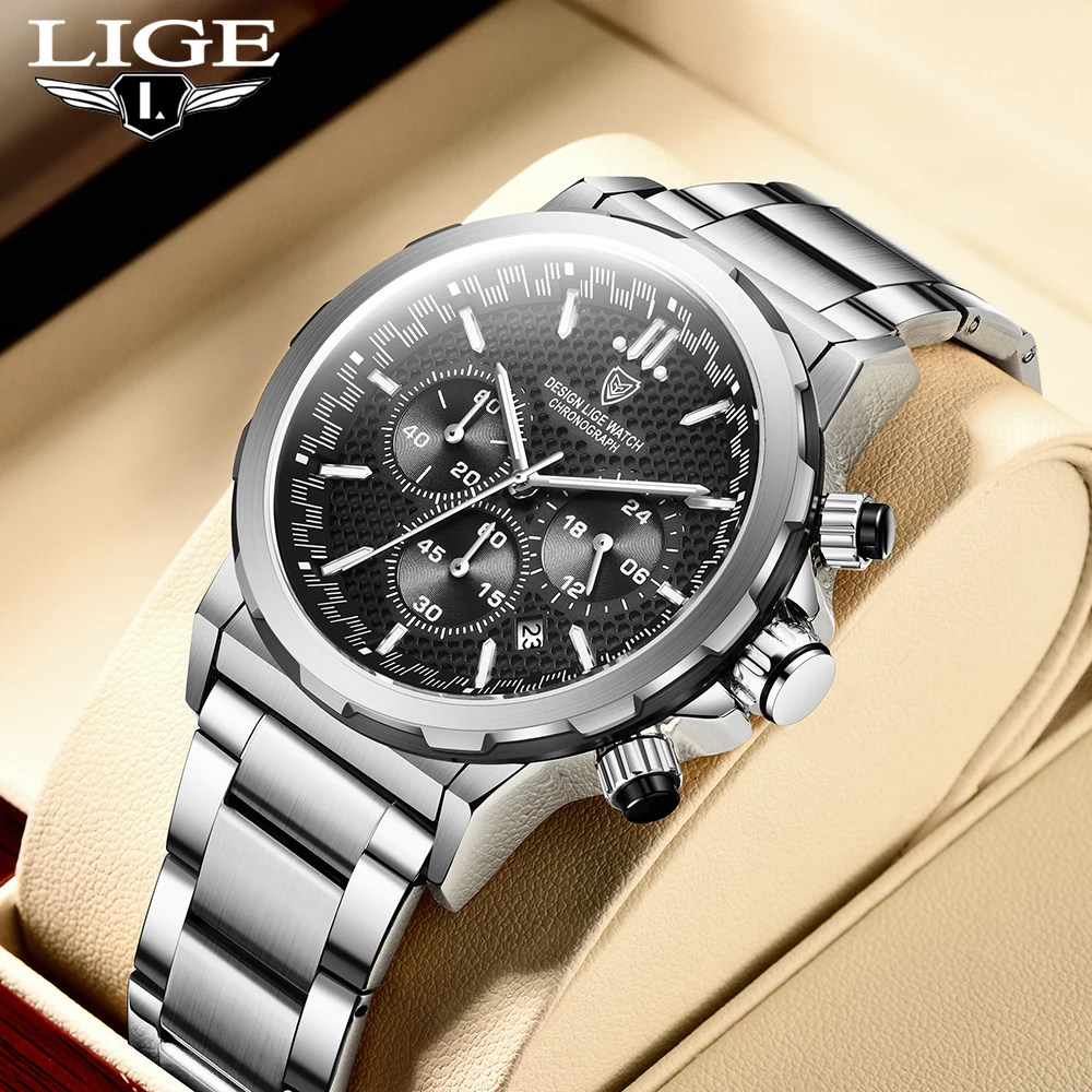 2024 LIGE New Wrist Watch Men Waterproof Chronograph Military Army Stainless Steel Male Clock Top Brand Luxury Man Sport Watches