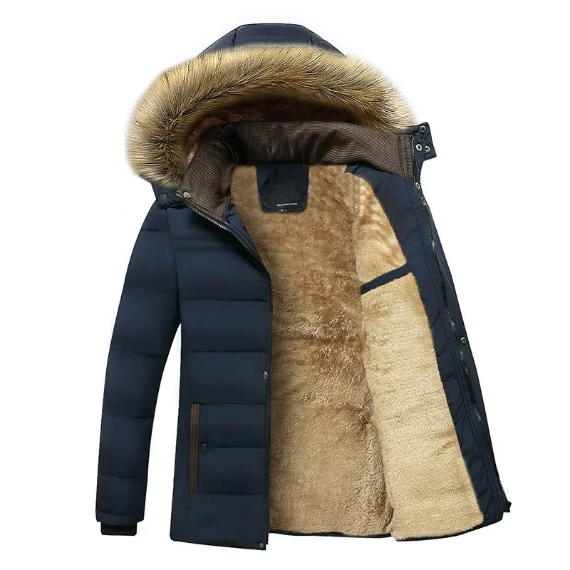 2024 Winter Herfst Mode Casual Parka 'S Nieuwe Warme Dikke Fleece Parka 'S Heren Waterdichte Capuchon Bontkraag Parka Jas Heren