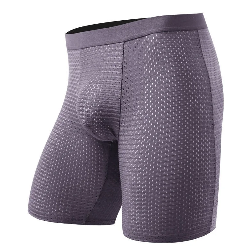 Männer Boxer Shorts Unterwäsche Eis Seide Mesh Panites Mann Solide Atmungsaktive Beutel Lange Bein Unterhose Männliche Badehose Cueca Große Größe