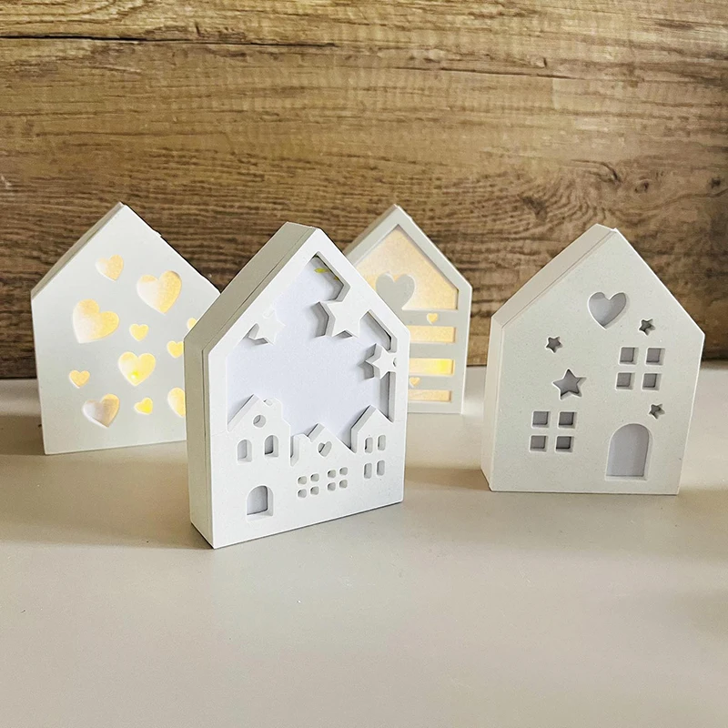 New Hollow Splicing House Silicone Mold Gypsum DIY Star Love House Decoration Mold Tea Light Candle Holder Cement Plaster Mould