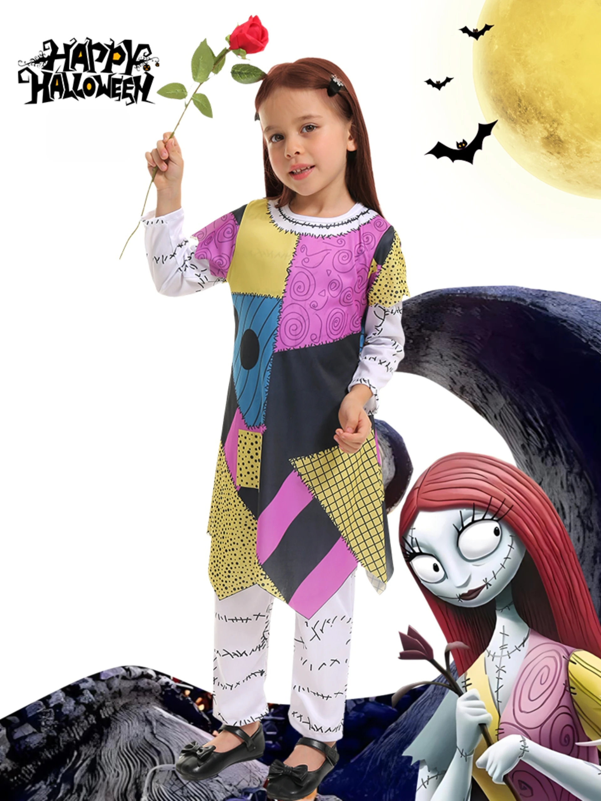 

The Nightmare Before Christmas Horro Sally Cosplay Costume Baby Girls Halloween Masquerade Party Jack Skellington Dress For Kids