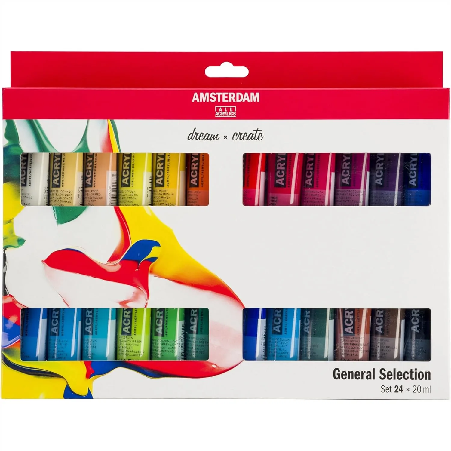 

Amsterdam Acrylic Paint Set of 24 Tubes, 20ml Each for Canvas, Paper, Wood, and Stone, Water-Thinnable, Quick Drying