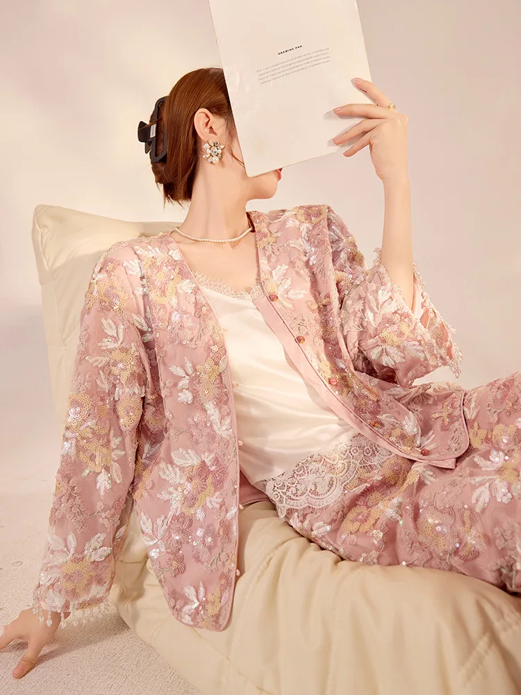 New Chinese Style High-end Sequin Embroidery Design Luxurious Jacket and Half Skirt Set Women's Vintage Coats Loose Costume