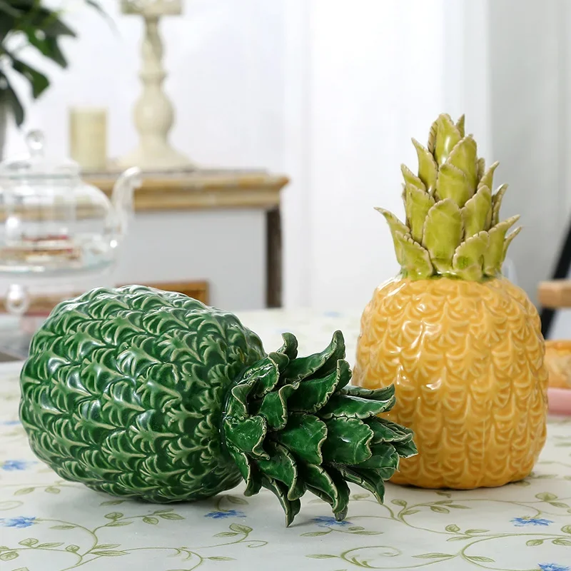 Ceramic Pineapple Handicraft Relief Enamel Bookcase Desktop Decoration Accessories