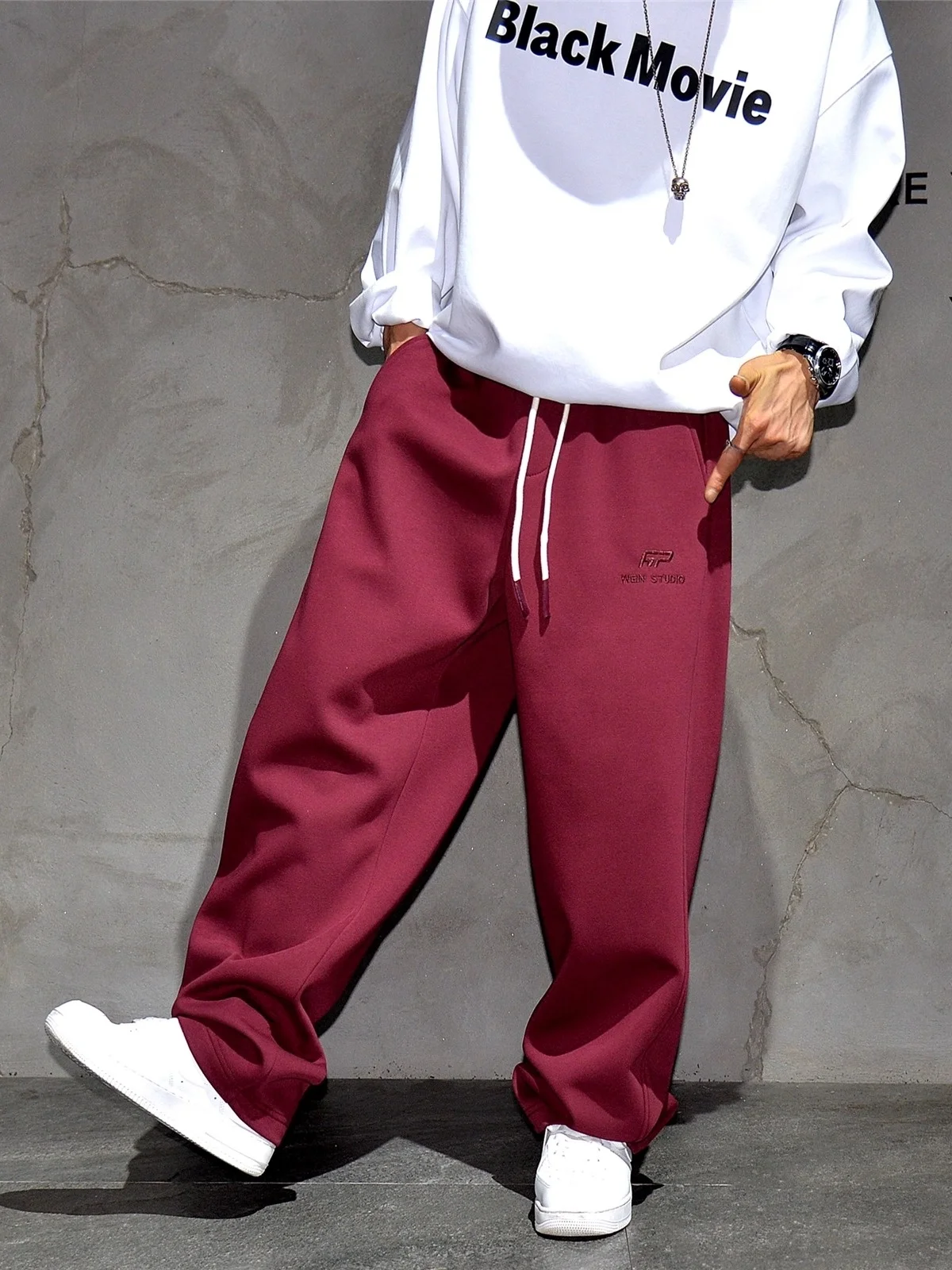 

Мужские спортивные брюки свободного кроя в американском стиле, повседневные, прямые, с широкими штанинами, на шнурке, осенне-зимние