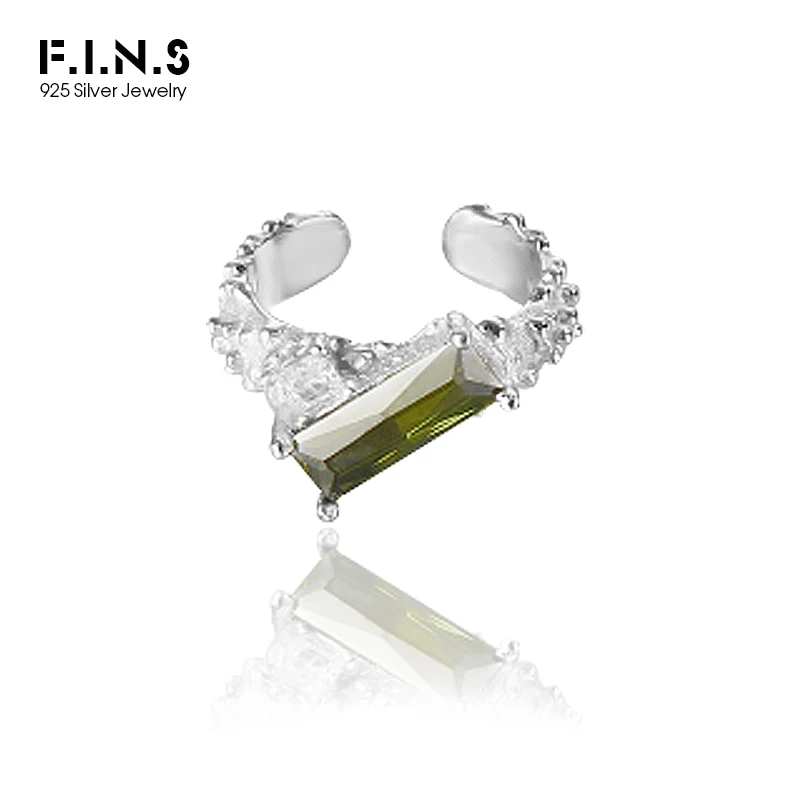 F.I.N.S 1PC Luxury S925 Sterling Silver Earrings without Ear Hole Olive Green Zircon Ear Cuff Catilage 925 Silver Fake Piercing