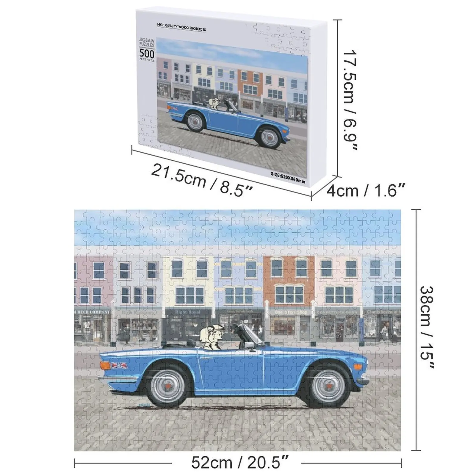 Cor Azul Francês TR6 – o Clássico Britânico Carro Esportivo Quebra-cabeça Presente Personalizável Quebra-cabeças De Madeira Para Adultos Quebra-cabeça