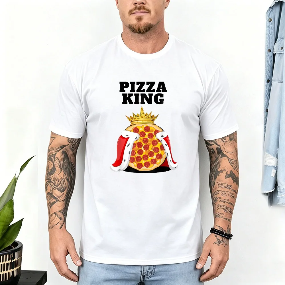 Retro Royal Graphic Cotton Men T-shirt Pizza King Crown Cape Tee Pepperoni Fast Food Lover Vacation Short Sleeve Tops