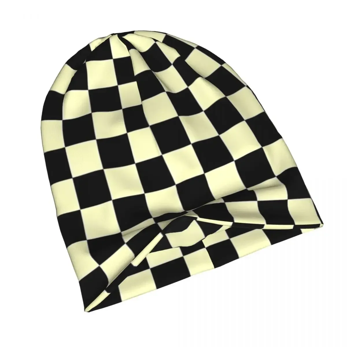 Black And Cream Yellow Checkerboard Checkered Bonnet Hats WinterAutumn Street Skullies Beanies Hat for Men Women Knit Hat Cap