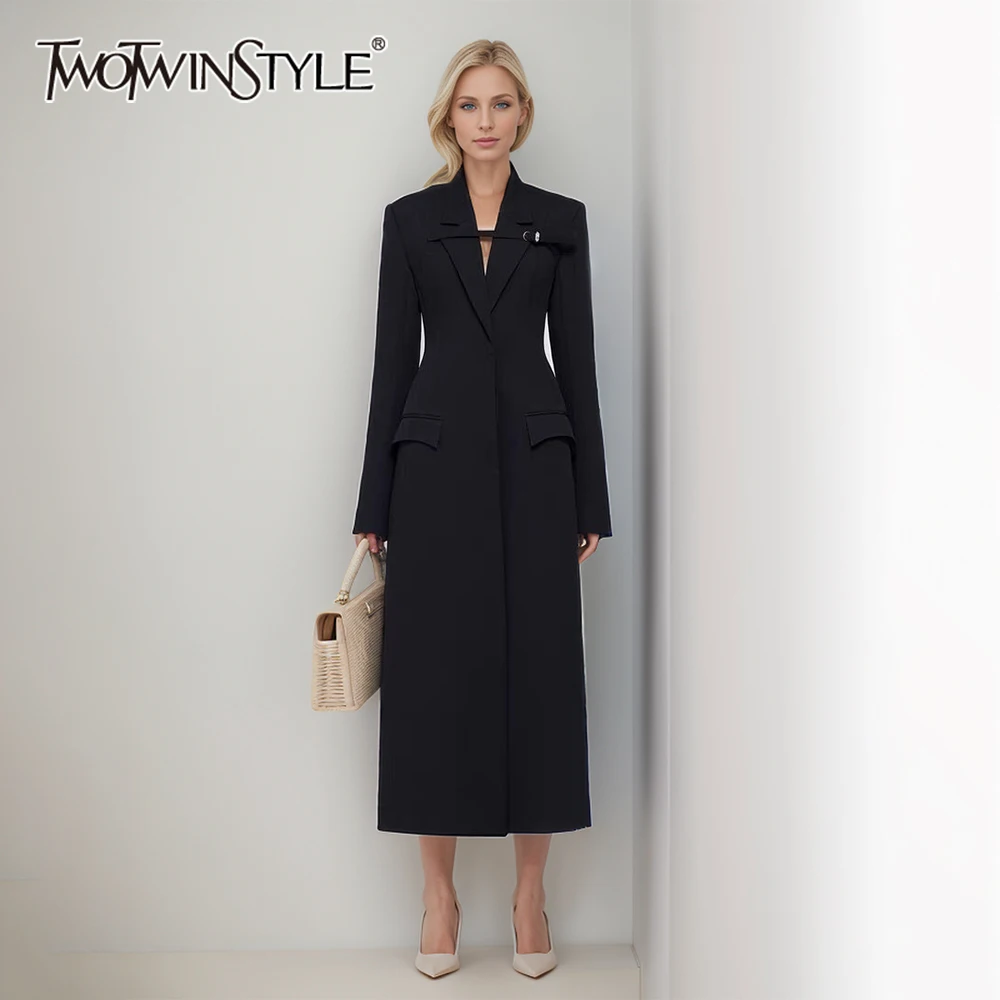 TWOTWINSTYLE Slimming  Tunic Temperament Trench For Women Notched Collar Long Sleeve Solid Patchwork Belt Coats Female Fashion