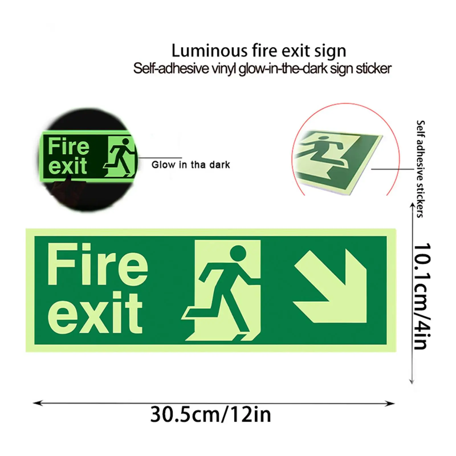 1 Sheet - 4*12In/10.1*30.5Cm Luminous Fire Exit Indicator Reminder Label Sticker, 