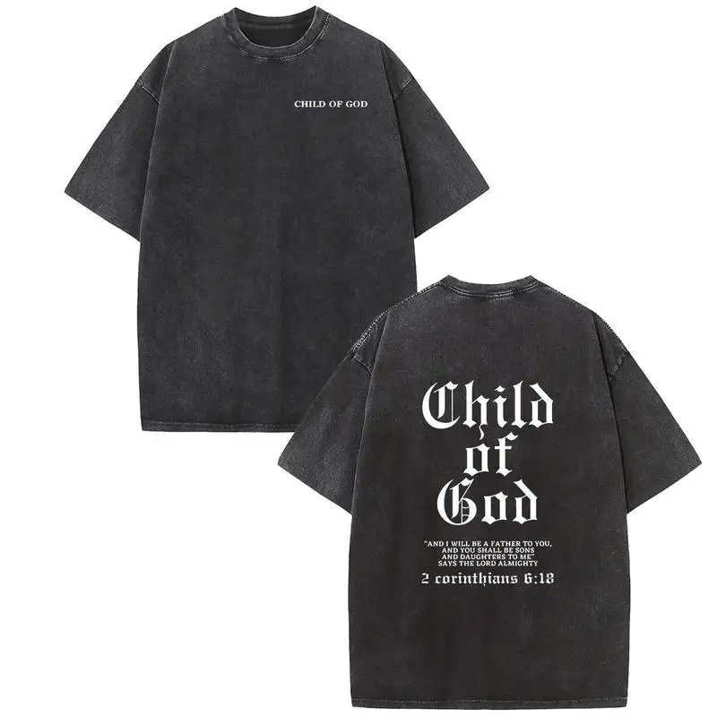 

Holafish Oversize Acid Wash Vintage’Child Of God' Pattern T-Shirt,Heavyweight Cotton Streetwear graphic vintage Menswear Womensw