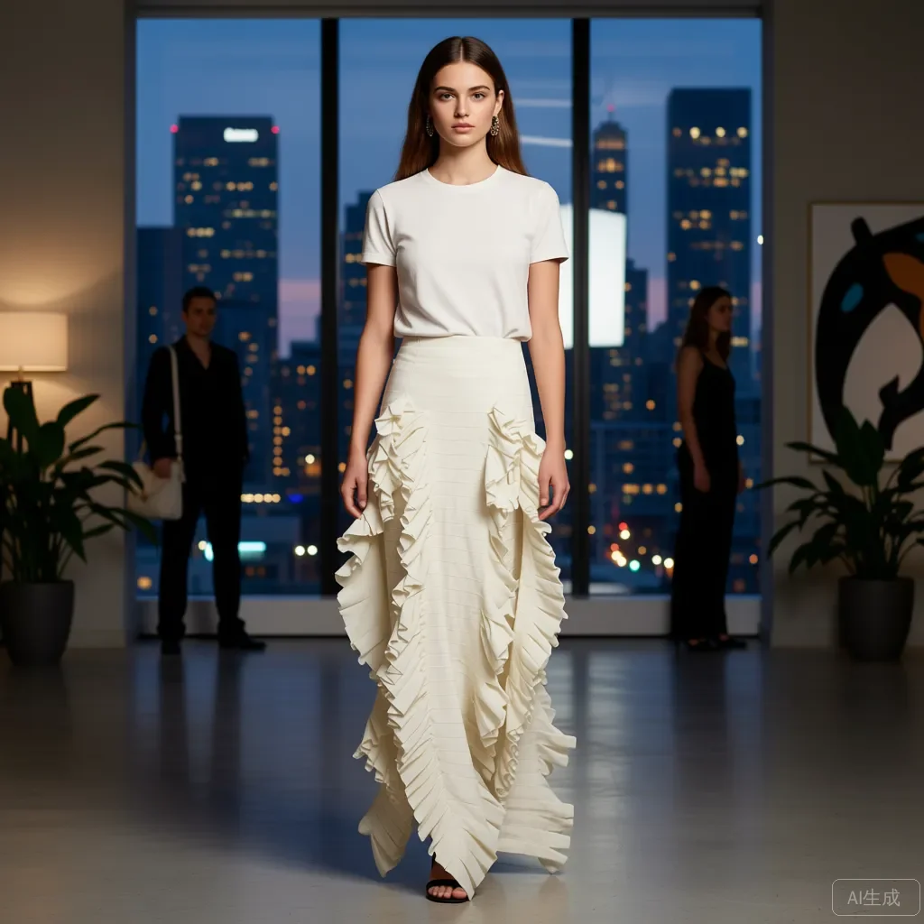 تنورة ماكسي عالية الخصر غير متناظرة مكشكشة للنساء تنورة شلال بيضاء الطبقات أنيقة لحفلات الزفاف وحفلات الزفاف