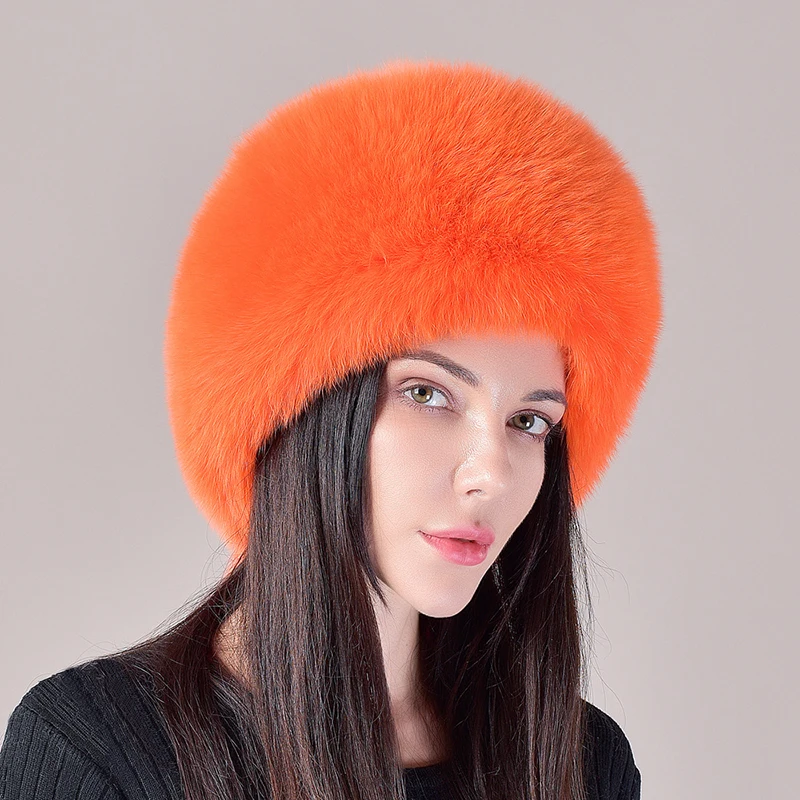 2024 Hot Sale Winter Women Fox Fur Hat Fluffy Soviet Female Outdoor Warm Cap Snow Fur Hats 5 tails Real Fox Fur Cold Bomber Hats