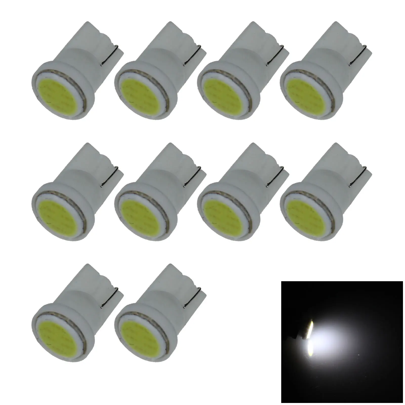 10x белая автомобильная лампа T10 W5W для крыши, лампа для номерного знака, 1 излучатель, COB SMD светодиодный 194 259 2525