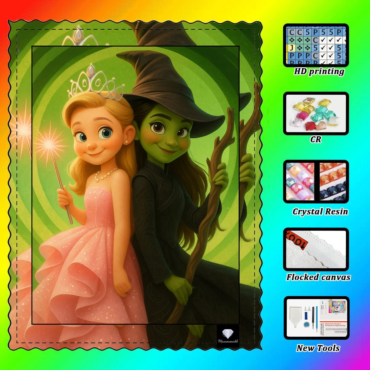 

【Macarena Diamond Art】Princess And Elf Resin Diamond Painting Kit with Crystals Colorful Diamonds Home Decor DIY Art Craft