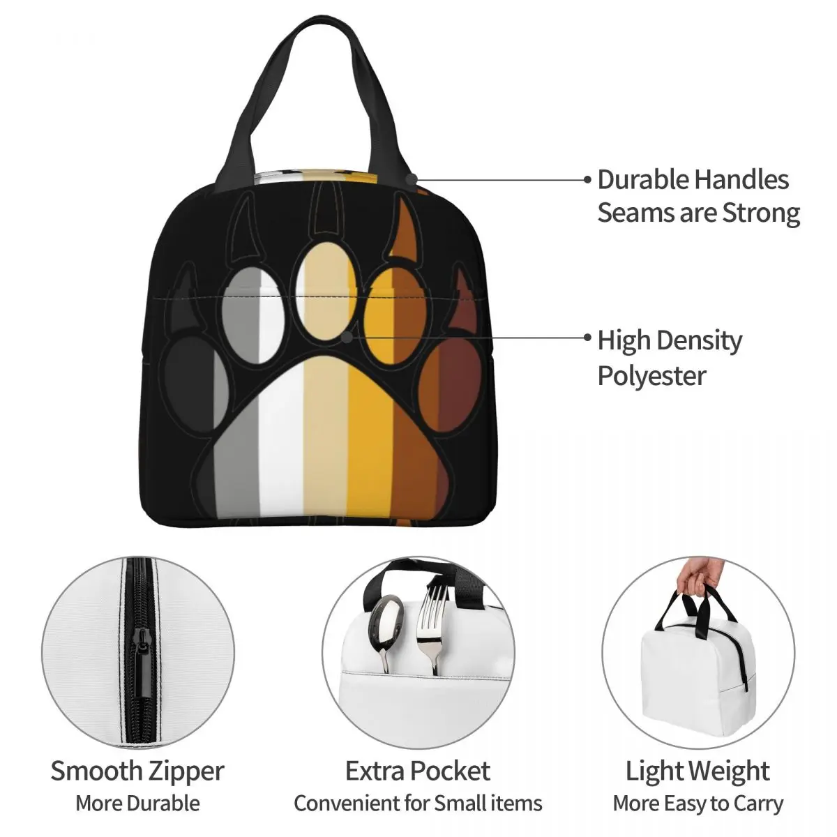 Bear Pride Paw Lunch Bag Unisex Portable Cooler Insulated Lunch Box Food Bento Box