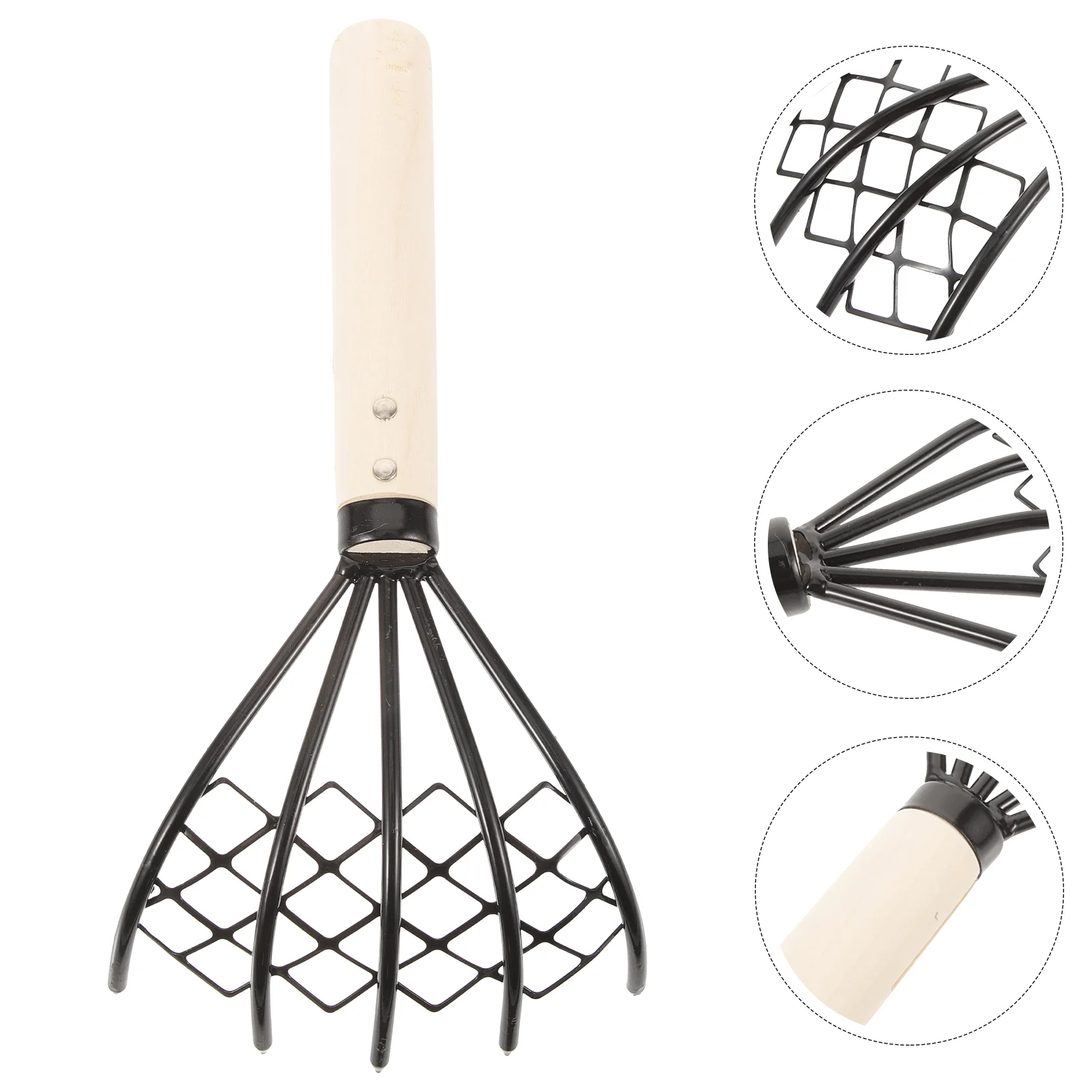 

2 Pcs Iron Wood Clam Rake Net Spatula Carbon Steel Beach Digging Anti Wooden Handle Seafood Gathering Tool Garden Tool