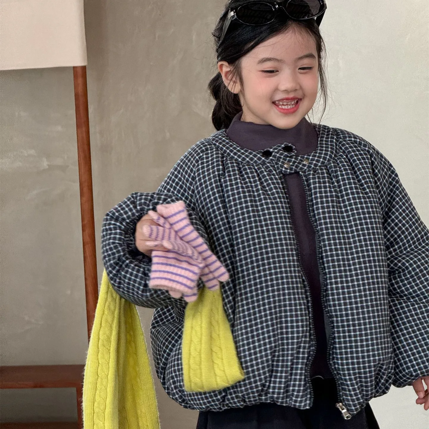 2025 Autumn and Winter Korean Girls New Style Velvet Thickened Plaid Jacket Versatile Fashion Warm Top Boutique Clothing