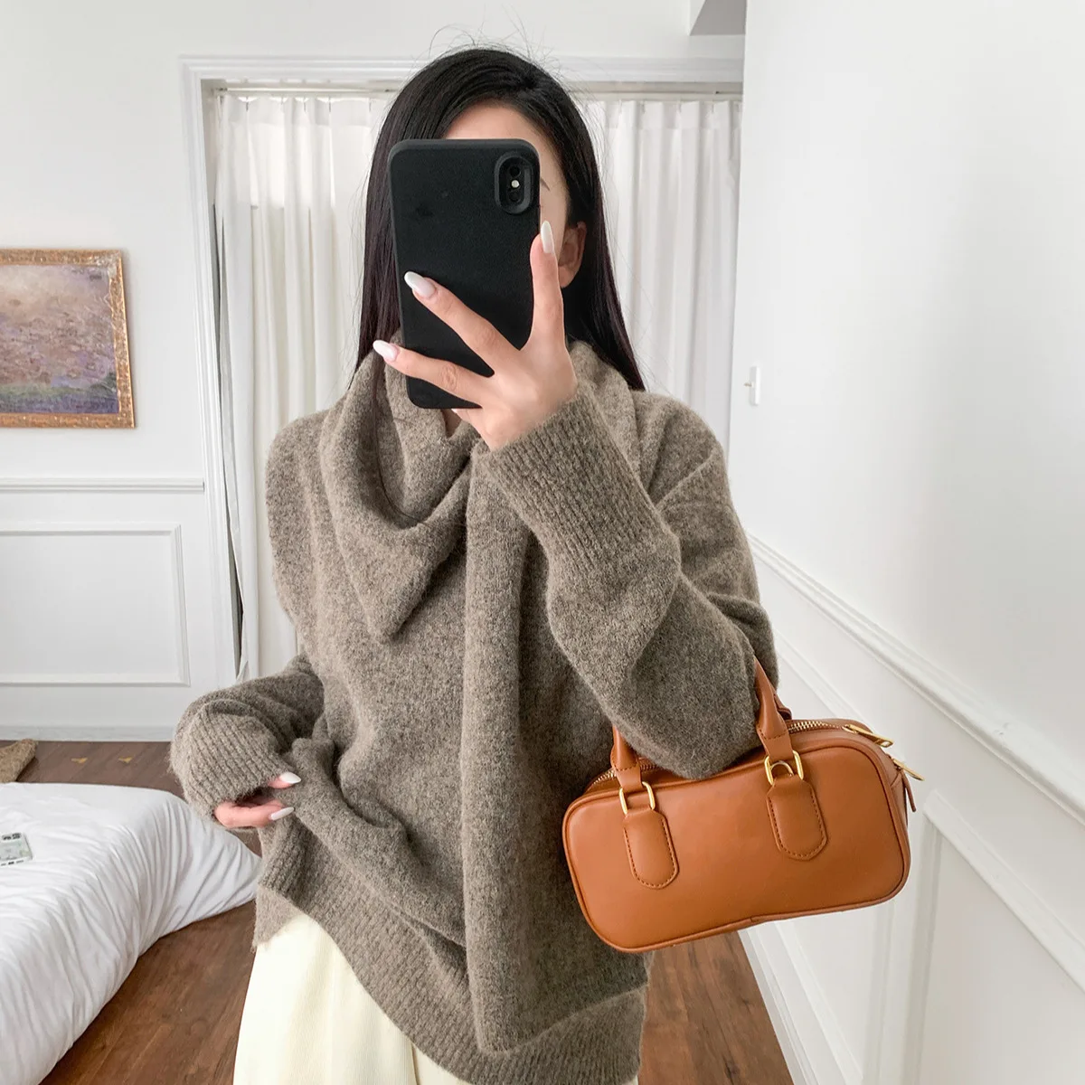 25 Autunno e Inverno Nuova Sciarpa Morbida Drappeggiata Snood Maglione Lavorato a Maglia di Lana Spessa Falso Pullover in Due Pezzi Top da Donna