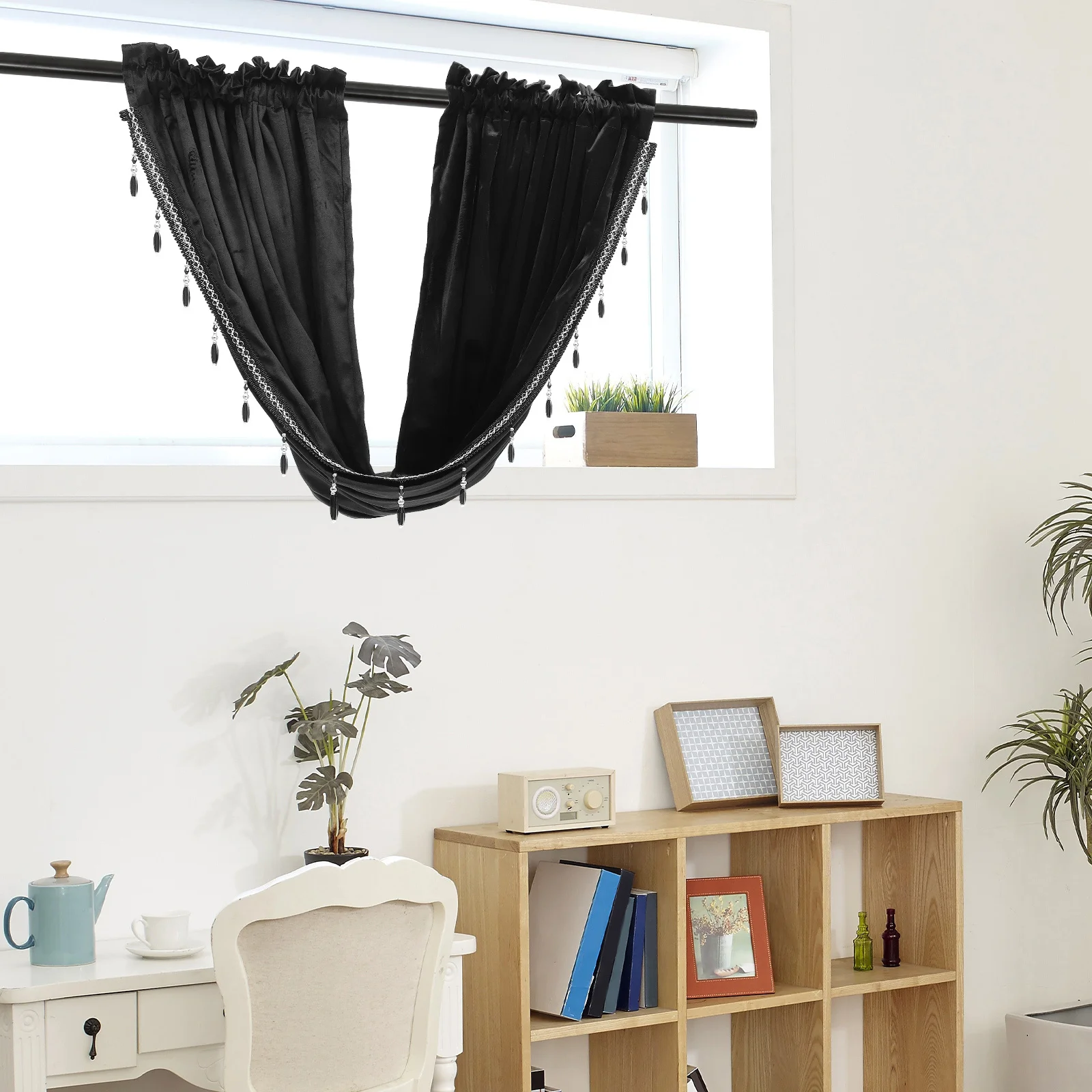 Exquisite Fringed Curtain Lint Material Decorative Short Curtain for Kitchen Dining Room Window Decor Chic Window Decor