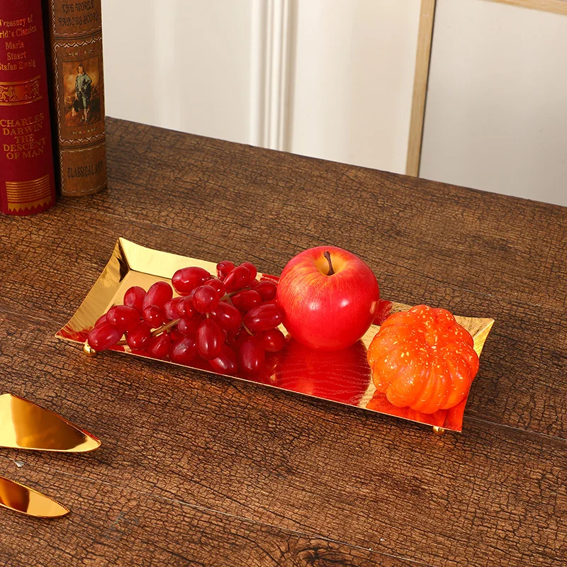 

Creative Metal Rectangle Fruit Tray Nut Snack Storage Plate Cakes Desserts Food Fruits Candy Tray for All Occasion