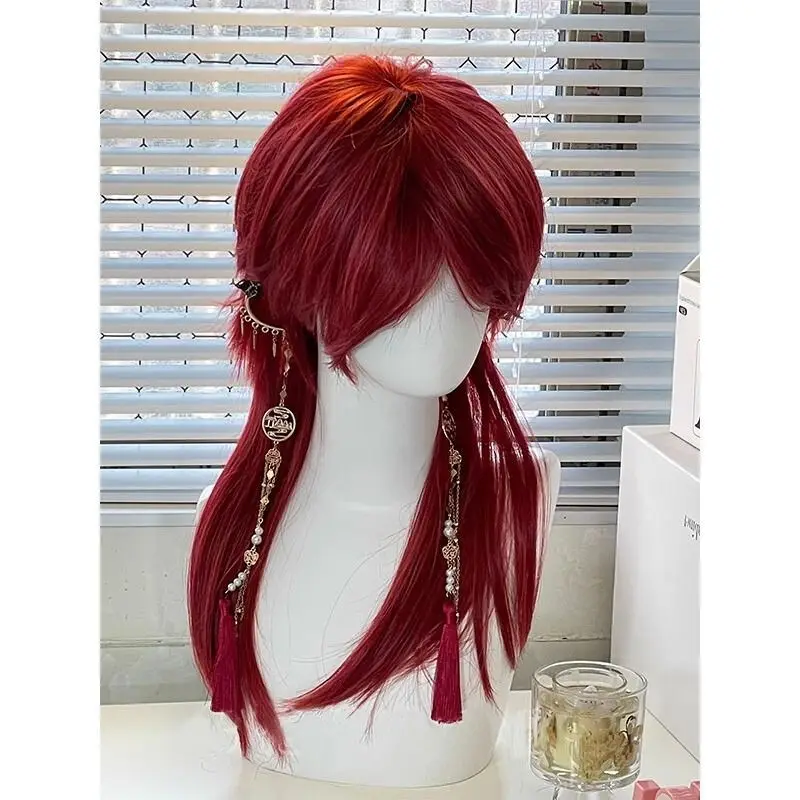‌ Tokyo Scholar Cosplay Peruca - Cabelo Curto Vermelho Fantasia de Personagem de Estudante de Tóquio Personagem de Anime Unissex, Peruca Completa de Cauda Longa