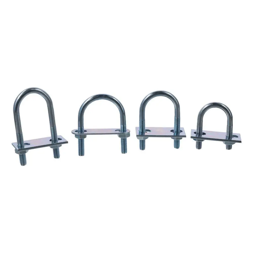 4PCS M8 Round U-Bolts Steel, Galvanized Surface Silver Round Bend U Clamp Round U-Bolt with Nut Plate Washer