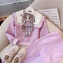 Girls' Spring and Autumn Korean Version Of Foreign Style Princess Style Girl Cartoon Coat Pleated Skirt Two-piece Set Kids