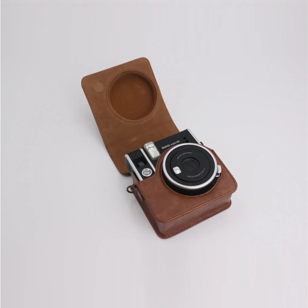 حقيبة كاميرا ريترو حافظة جلدية PU لكاميرا Fujifilm Instax Mini 40 غطاء حماية مع أشرطة كتف أسود/بني/وردي