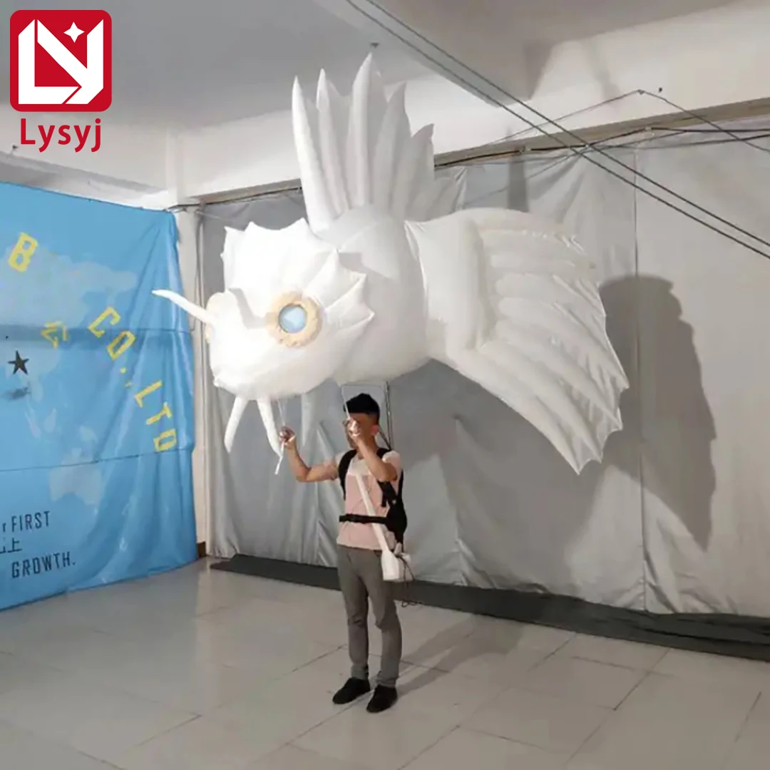 2M Inflatable Fish Puppet Air Blow Parade Walking Performance Props White LED Light Theme Park Event Advertising for Kids Toys
