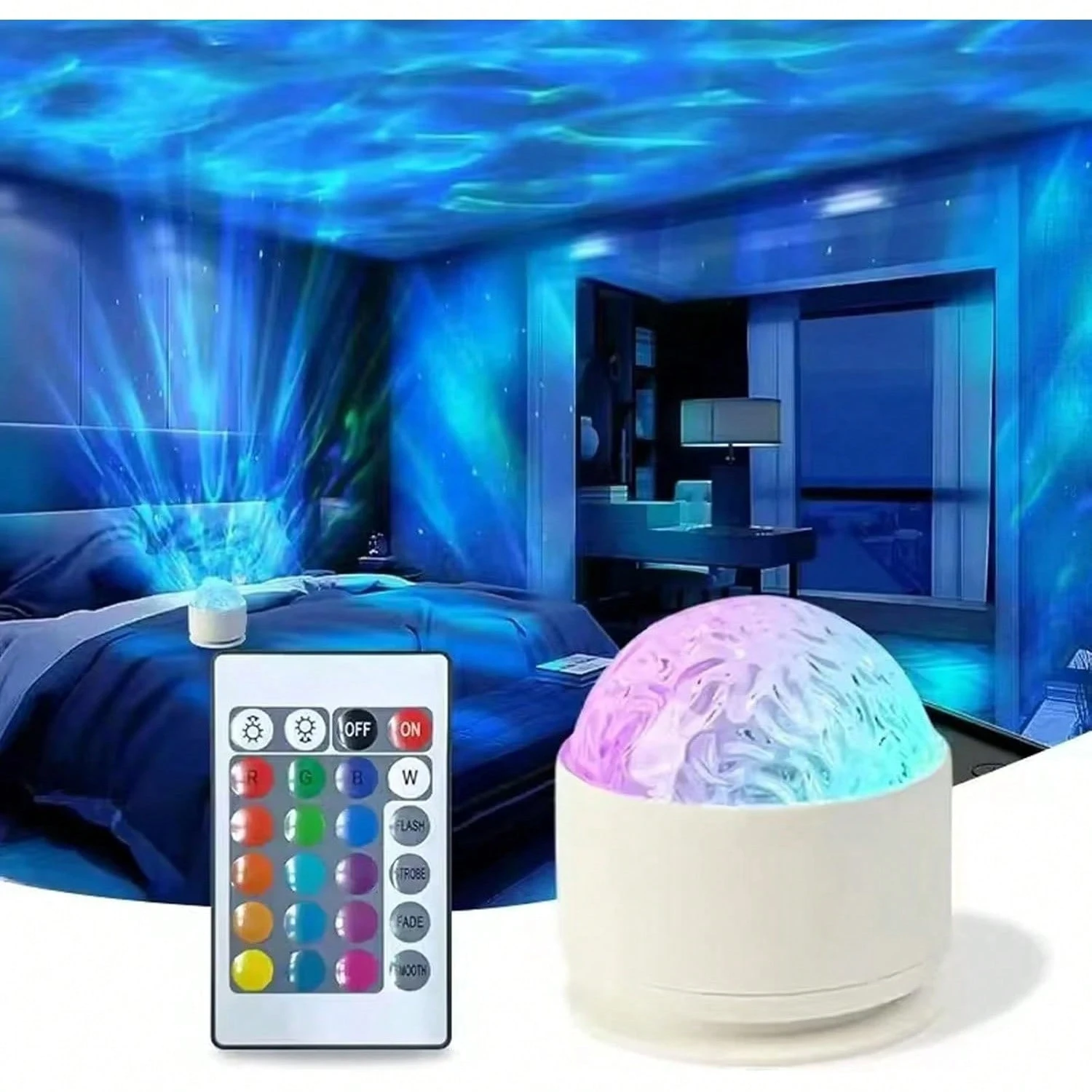 

2-in-1 Northern Light Projector, 16 Color Aurora Night Light Projector, Remote Galaxy Light Projector, USB Charging Ocean Wave Projector, Suitable for Game Rooms and Birthday Parties, Can project light and shadow effects onto walls and ceilings