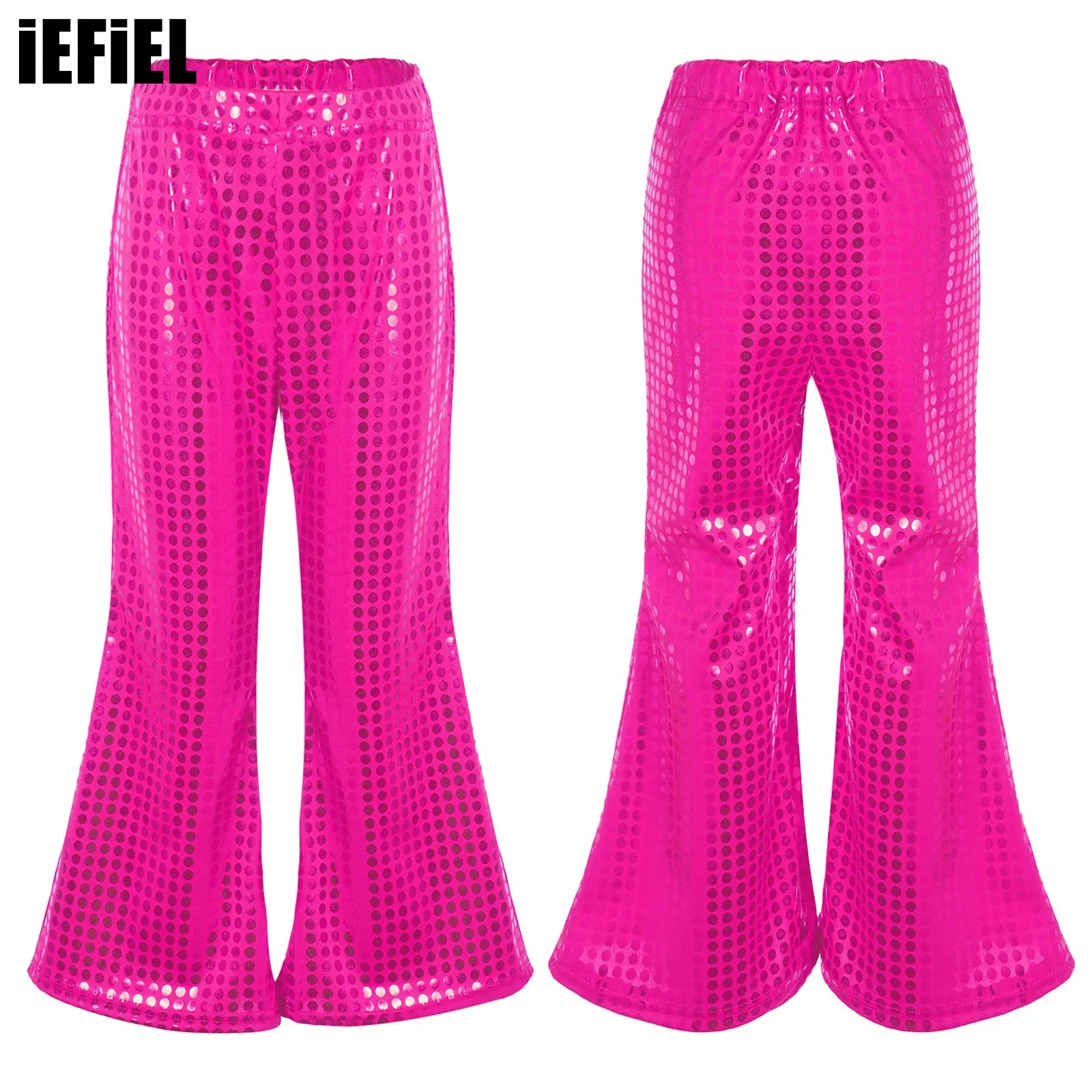 

Kids Boys Girls Shiny Sequins Dance Pants Stylish Clothing Elastic Waistband Flared Pants Stage Performance Pants