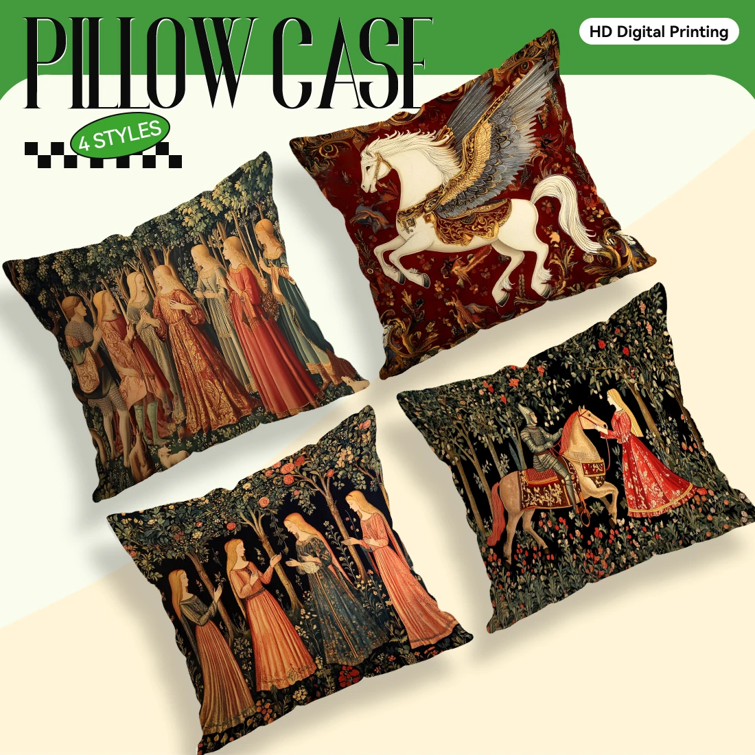 Medieval Style Cushion Pillowcase Printed Polyester 45x45cm Throw Pillowcover Decorative Sofa Cushion Pillowslip Home Decor