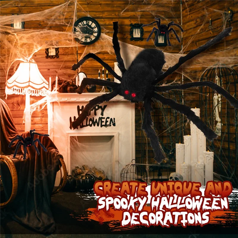 ABLK Decoraciones de Halloween Arañas peludas, 3 paquetes de araña gigante Decoración de Halloween falsa para patio interior al aire libre