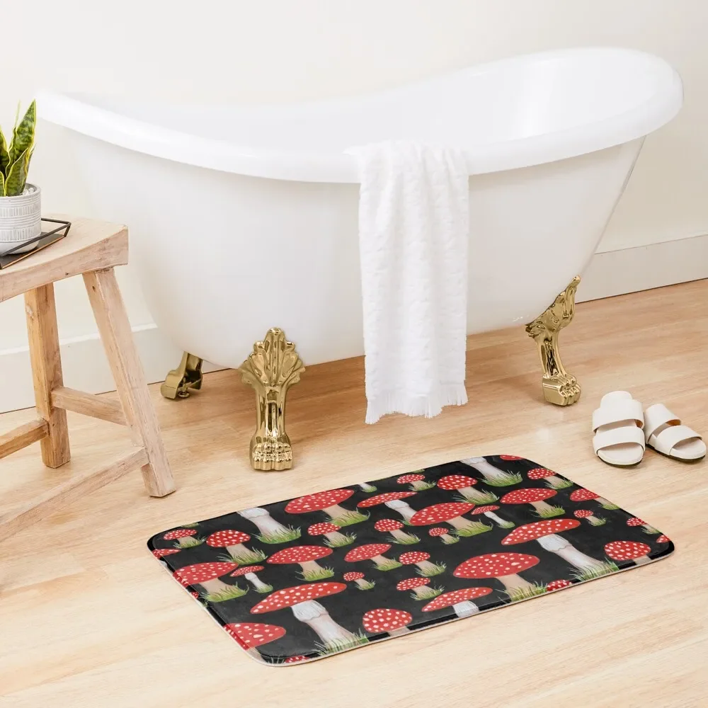 

Red mushrooms on black Bath Mat Home Entrances Carpet In The Bathroom Carpet Living Room Rooms Mat