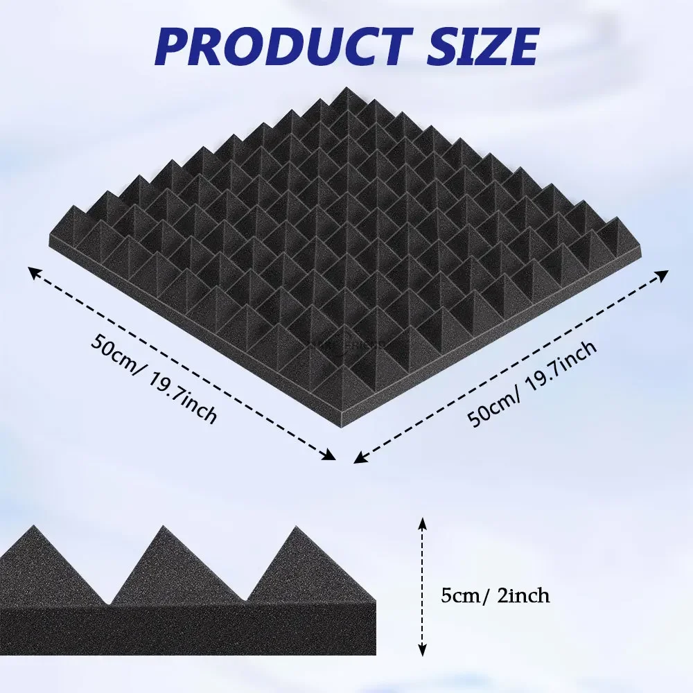 Soundproof Foam 6Pack 50x50x5cm Studio Pyramid Acoustic Foam Sound Absorption Noise Insulation Treatment Wall Panels For 1.5㎡