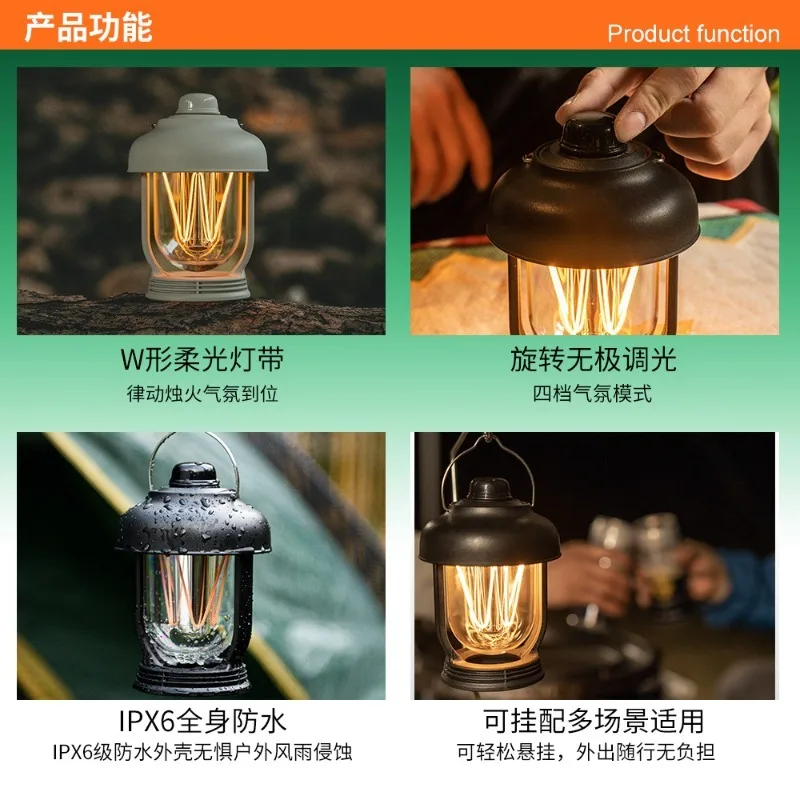 Vintage‑styled Battery‑fed Ambient Lantern, Weather‑Resistant Hook‑mount Illumination Unit For Backcountry Camp Site Lighting