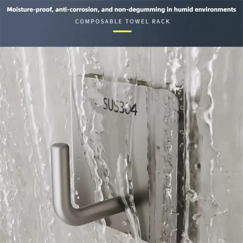Gancho Adesivo de Aço Inoxidável Reforçado para Toalhas, Suporte Adesivo para Pendurar na Cozinha e Banheiro, Organizador Prateado para Casa