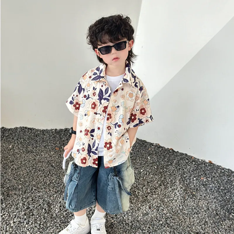 2026 Summer Boho Family Matching & Couple Outfits Retro Floral Print Dress & Aloha Shirt Set for Mom Dad Kid Vacation Photoshoot