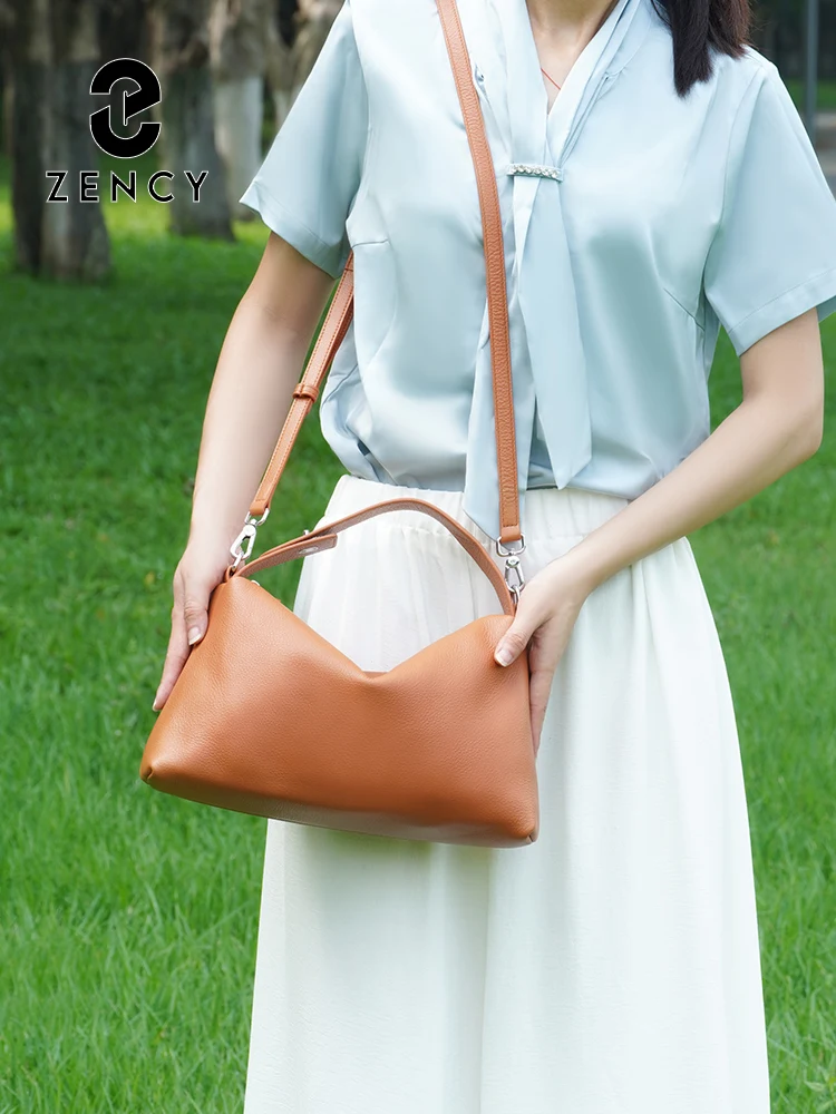 Zency Genuine Leather Fashion Hobo Bag Women Shoulder Handbag Crossbody Brown