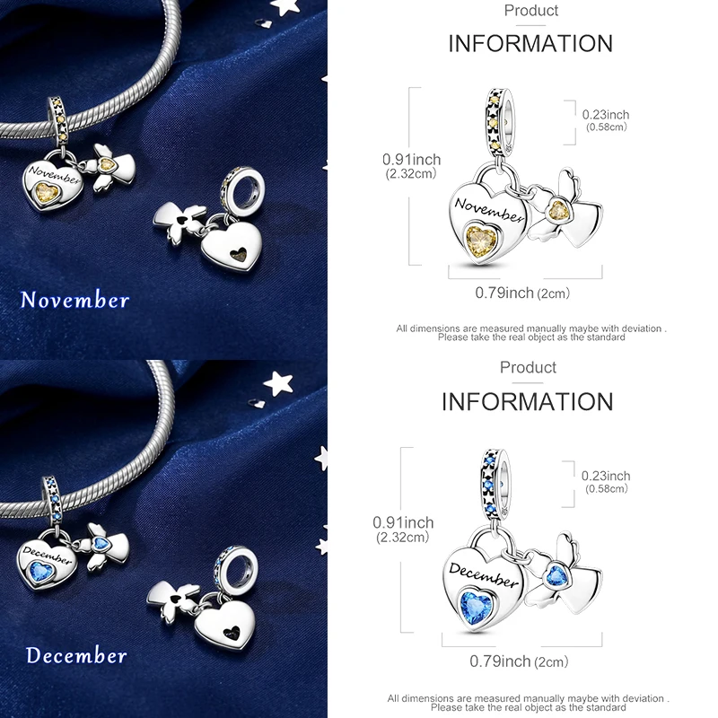 925 Sterling Silber 12 Monate Geburtsstein Engel-Herz-Anhänger Besd Januar-Dezember DIY Armband Halskette Geburtstagsgeschenk für Frauen – Detail 6