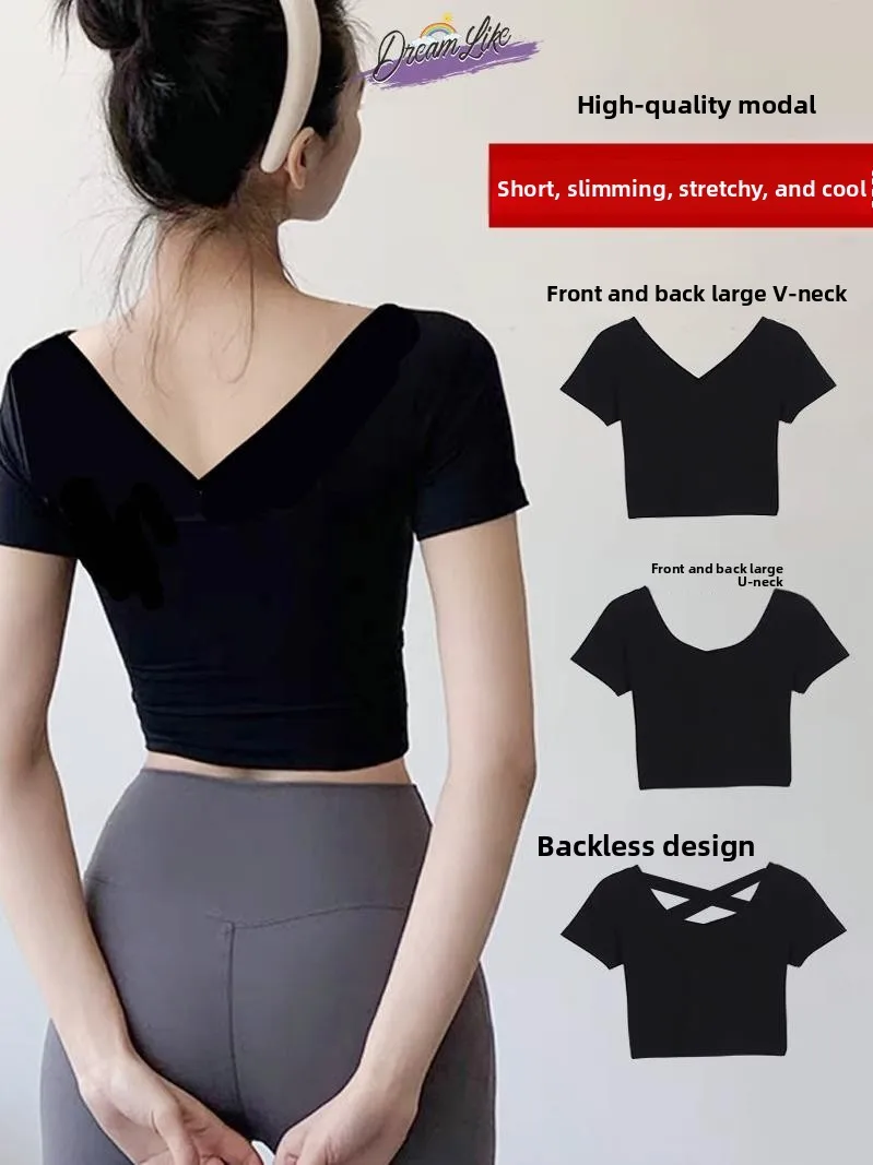 

Modal ort Sve Bal Top Women's Fitn Yoga Dancewear Thin ort Length Elastic T-irt Summer 2024 AlCcQ Brand