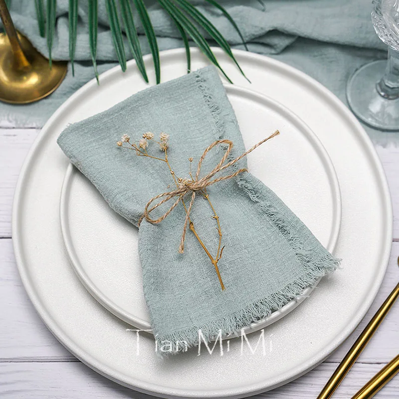 50pcs Vintage Gauze Napkins Elegant Soft Cotton Cloth Retro Burr Napkin Linen Tea Towel Wedding Party Christmas Table Decoration