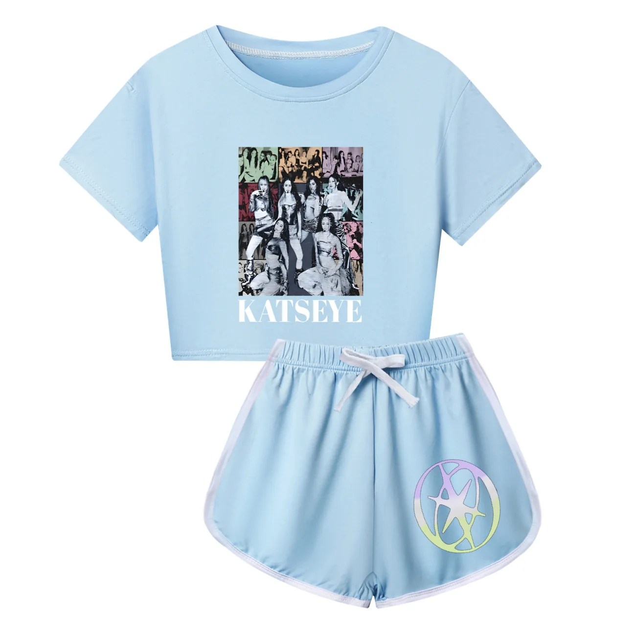 KATSEYE KPOP Pyjamas Kids Summer Fall Pajama Sets Baby Girls Short Sleeve Tops Shorts 2pcs Sets Children Loose Casual Sleepwear image 3