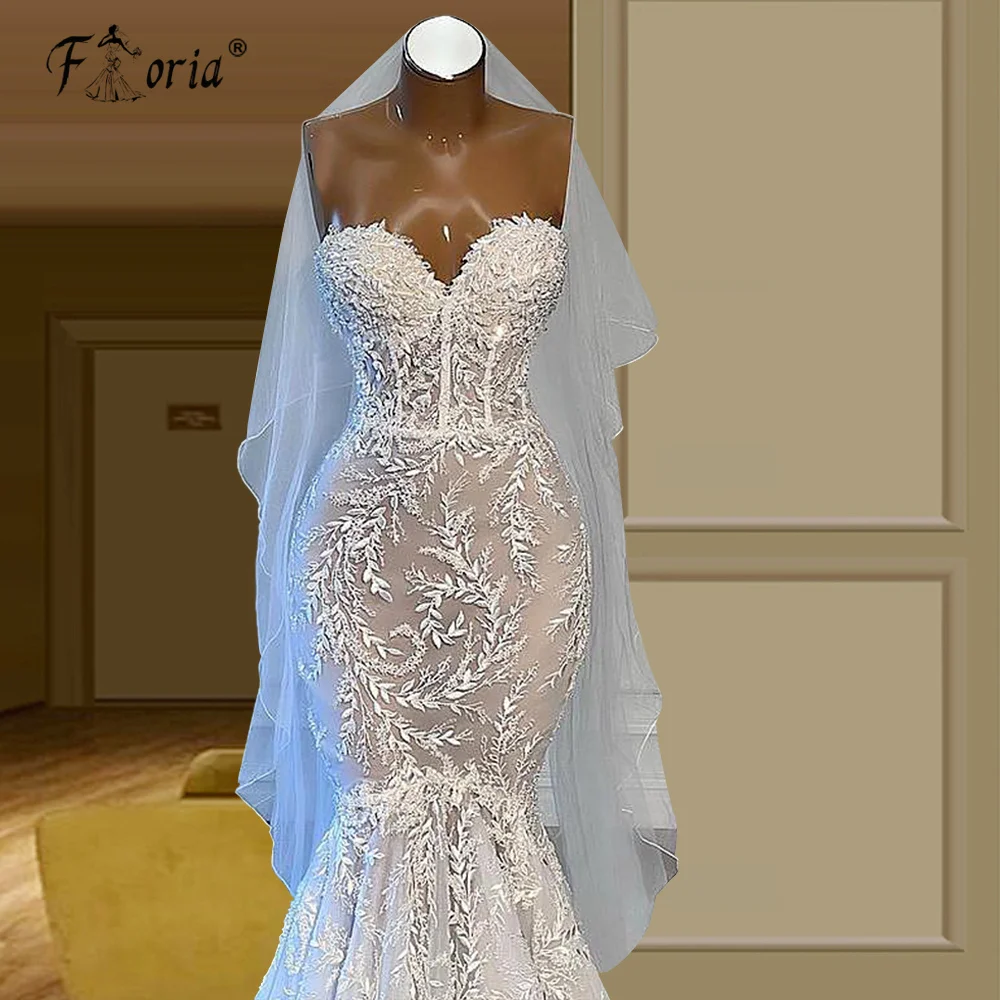 Sweetheart Mermaid Wedding Dress With Veil 2022 Lace Appliques Sexy Bridal Dresses Custom Made Woman Backless Robe De Mariée