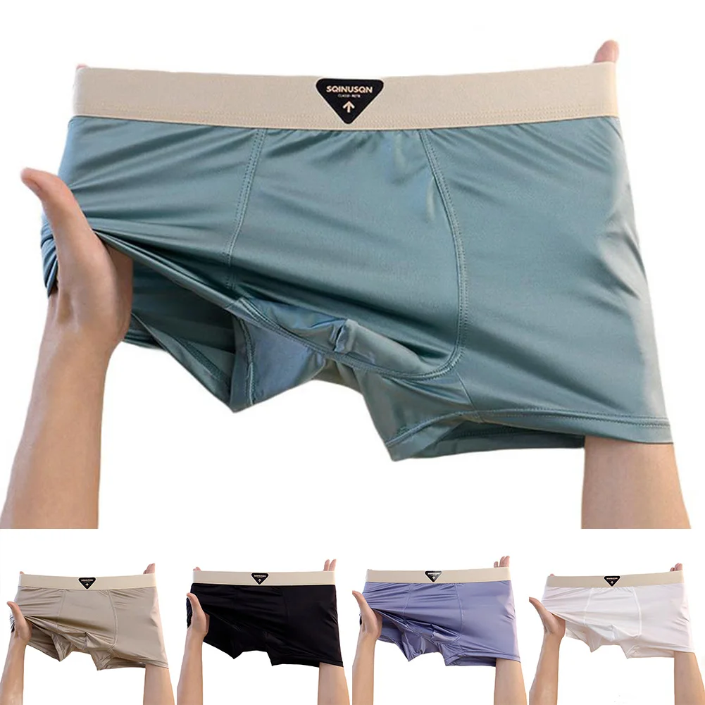 Cómodas calzoncillos tipo bóxer finos para hombre hechos de tela de seda helada transpirable diseñada para uso y soporte durante todo el día