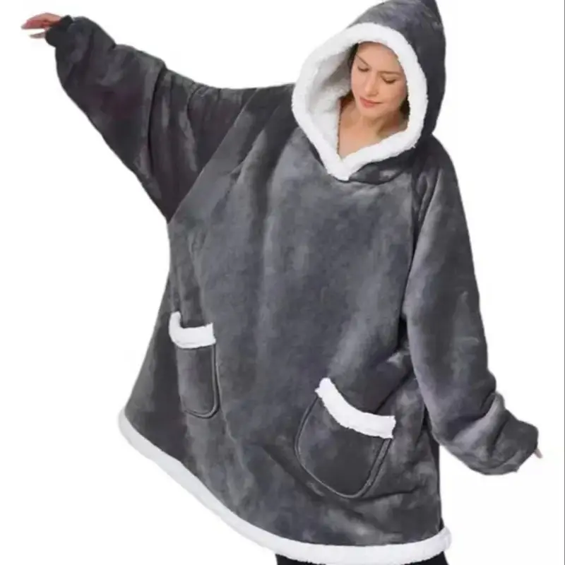 Oversized Wearable Blanket Hoodie Unisex Winter Warm Sweatshirt Homewear Men Women Long Flannel Hooded TV Blanket